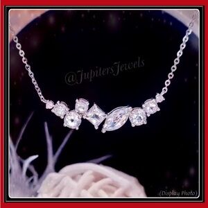 New White Gold String Minimalist Simulated Diamonds Ornate Necklace